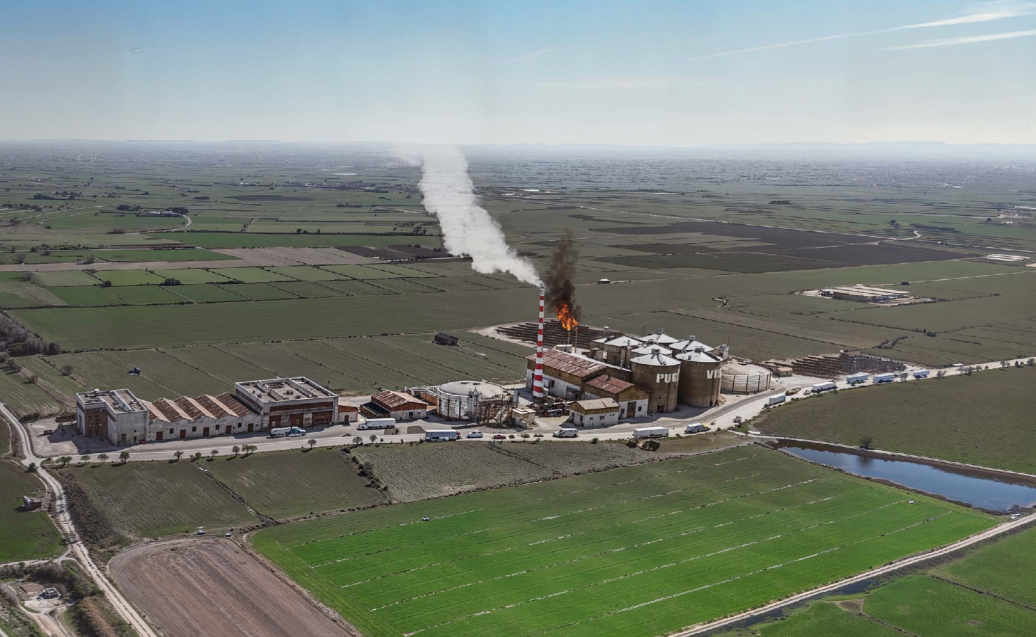 render simulació macrogàs la sentiu - Vista de la factoria amb orientació sud-est