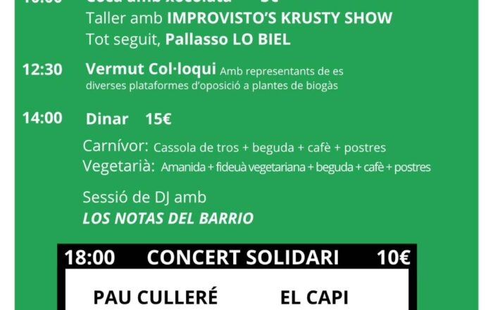 Cartell Jornada Solidària amb Pobles Vius. Dissabte, 25 d'Octubre de 2025 al Pavelló Poliesportiu Salvador Seguí de Tornabous. Dinar popular i concert solidari.