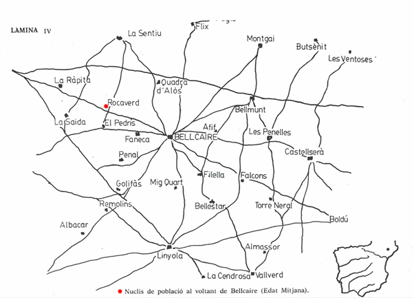 Ubicació del municipi medieval de Rocaverd (entre La Sentiu i Bellcaire d'Urgell)